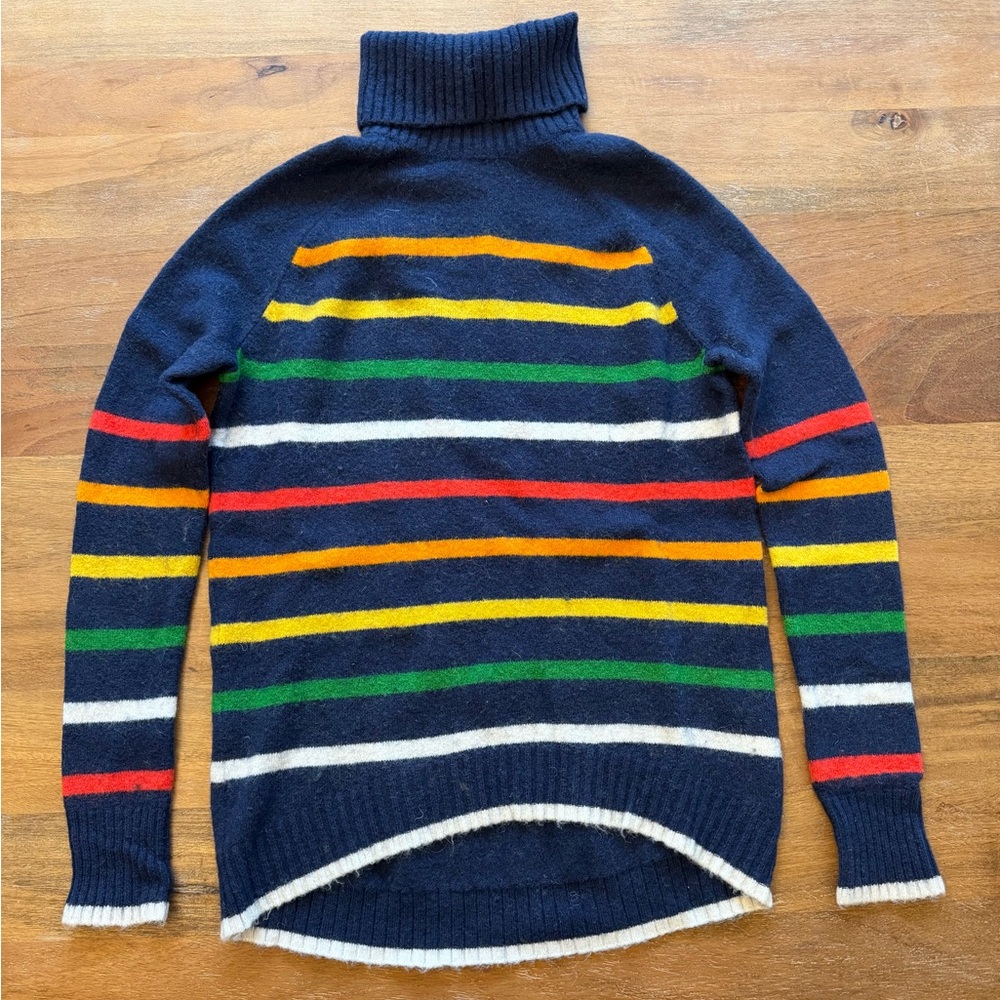 J. Crew Navy Striped Turtleneck Sweater
